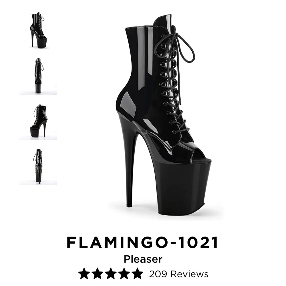 Flamingo pleasers size 6 black 8 inch heels zip & lace stripper exotic dancer